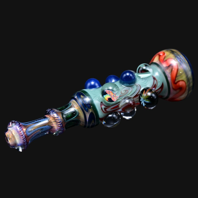 710 Pipes Smoke Shop Matty White Carnival Milli one hitter glass pipe with intricate swirl patterns and glass beads
