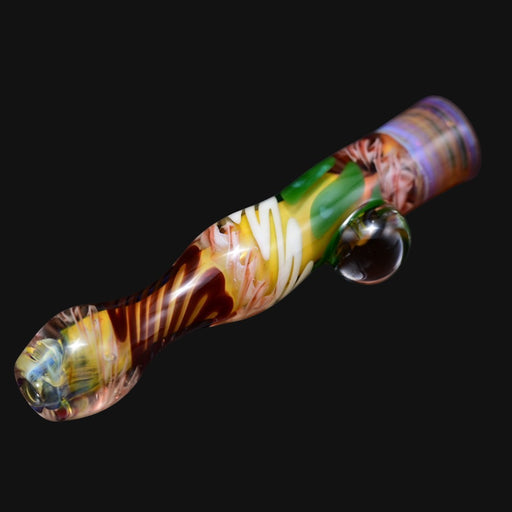 710 Pipes Smoke Shop Matty White Carnival Milli glass one hitter pipe with colorful swirl and intricate patterns