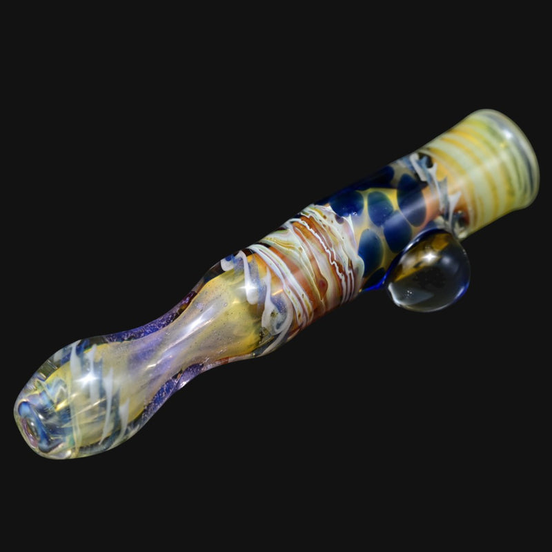 710 Pipes Smoke Shop Matty White Carnival Milli one hitter glass pipe with intricate colorful swirl patterns
