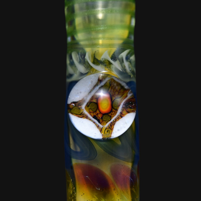 710 Pipes Smoke Shop Matty White Carnival glass one hitter pipe with intricate millefiori sun design