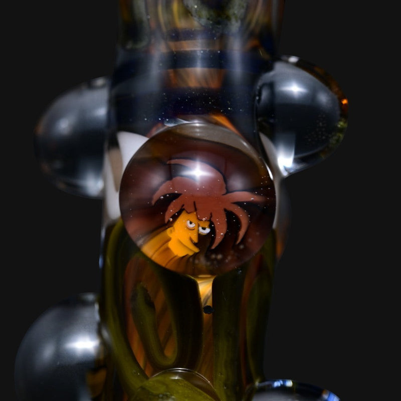 710 Pipes Smoke Shop Matty White glass one hitter pipe featuring a detailed Sideshow Bob character marble inlay