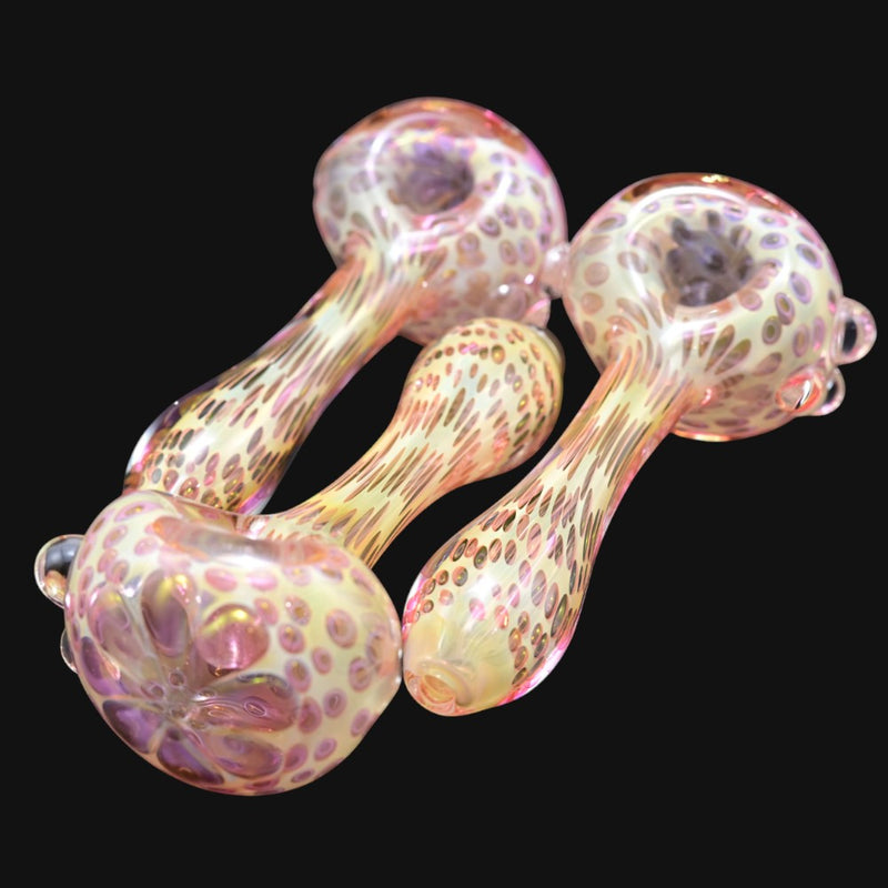 710 Pipes Smoke Shop Matty White ISO dotted fume glass spoon pipe with iridescent pink and gold accents