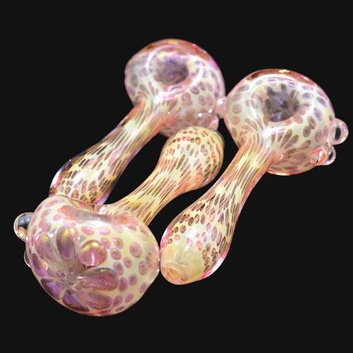 710 Pipes Smoke Shop Matty White ISO dotted fume glass spoon pipe with iridescent pink and gold accents