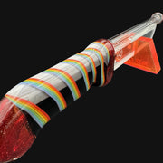 710 Pipes Smoke Shop MD Glass x Kadabra Blade glass pipe with rainbow accents and red glitter base. 14" long.