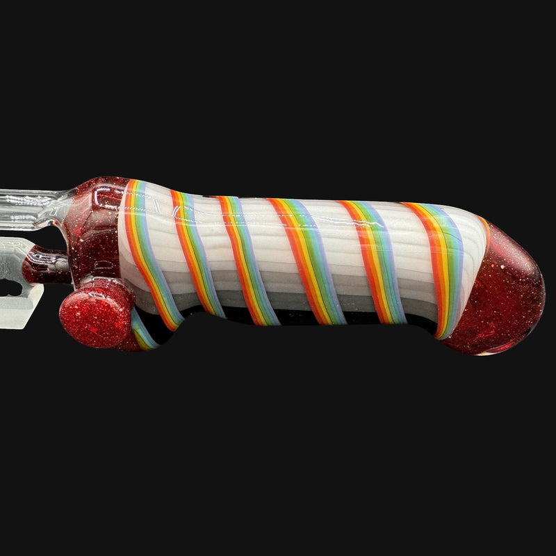 710 Pipes Smoke Shop MD Glass x Kadabra rainbow glass pipe with red glitter accents and 10mm joint.
