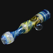 710 Pipes Smoke Shop Matty White Grateful Dead Milli one hitter glass pipe with blue, yellow, and white swirl patterns.