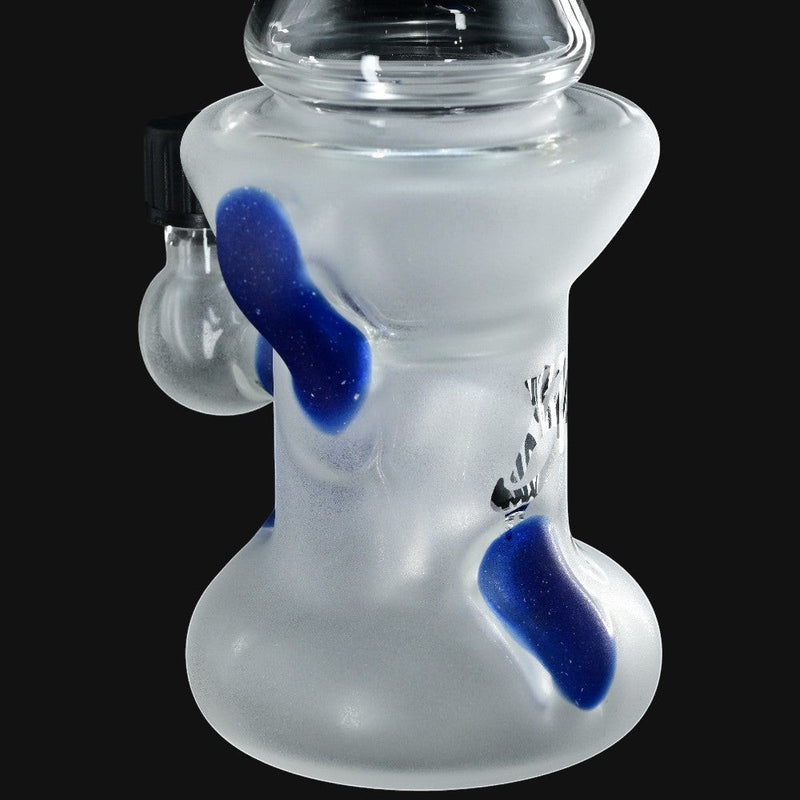 710 Pipes Smoke Shop Moocah Glass bottle with blue color uptake accents, 8 inches tall, 10mm joint.