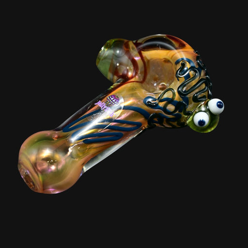 710 Pipes Smoke Shop Jellyfish Glass Octopus spoon pipe with amber glass, blue tentacles, and googly eyes.