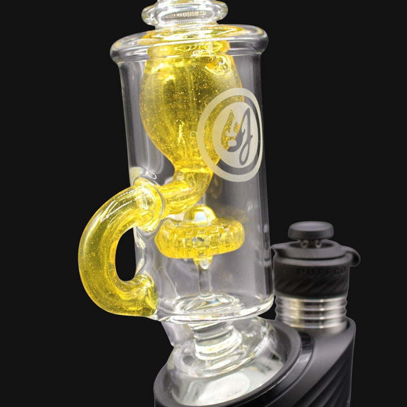 710 Pipes Smoke Shop OJ Flame Incycler Peak Top with yellow accents and glitter detail