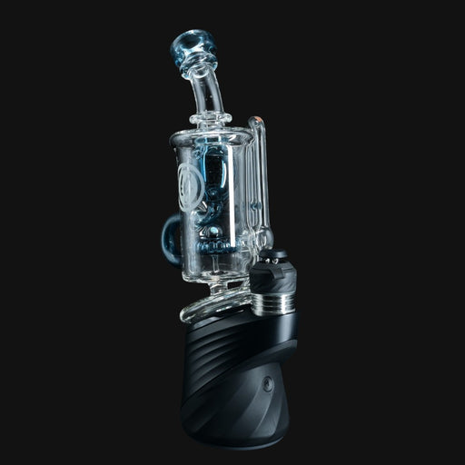 710 Pipes Smoke Shop OJ Flame Peak Incycler dab rig in blue stardust glass with a black base.