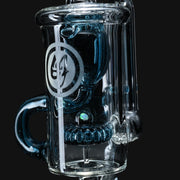 710 Pipes Smoke Shop OJ Flame Peak Incycler in blue stardust glass with a circular logo and internal recycler.