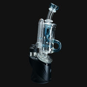 710 Pipes Smoke Shop OJ Flame Peak Incycler in blue stardust glass with a black base.
