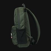 710 Pipes Smoke Shop Dime Bags The Earner olive green smell-proof commuter backpack with side pocket and branding