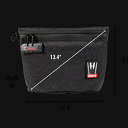 710 Pipes Smoke Shop black Omerta The Collector smell-proof stash bag with TSA-approved combination lock and dimensions.
