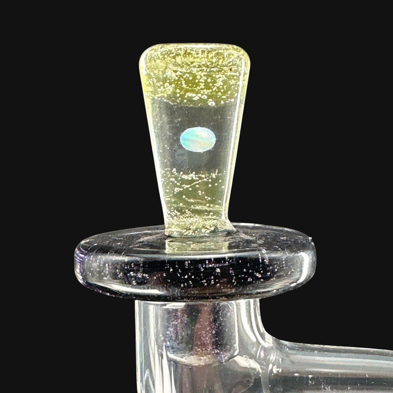 710 Pipes Smoke Shop yellow glass tower cap with embedded opal accent and internal bubbles.