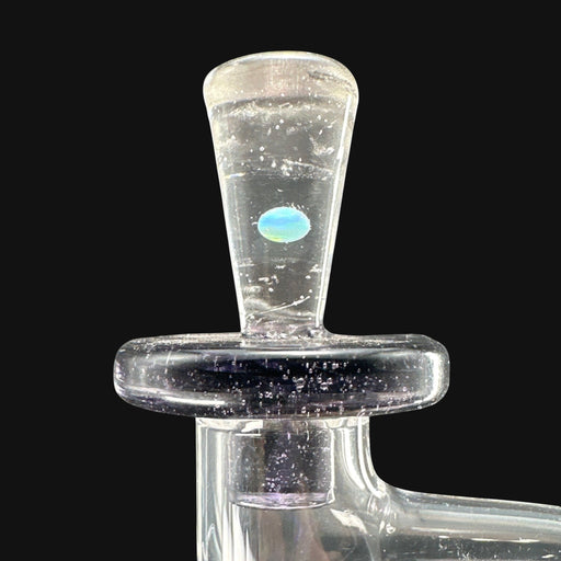 710 Pipes Smoke Shop clear glass tower cap with embedded blue and green opal accent.