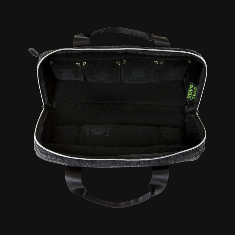 710 Pipes Smoke Shop Dime Bags 15 inch padded duffle tube with open black interior and multiple storage compartments