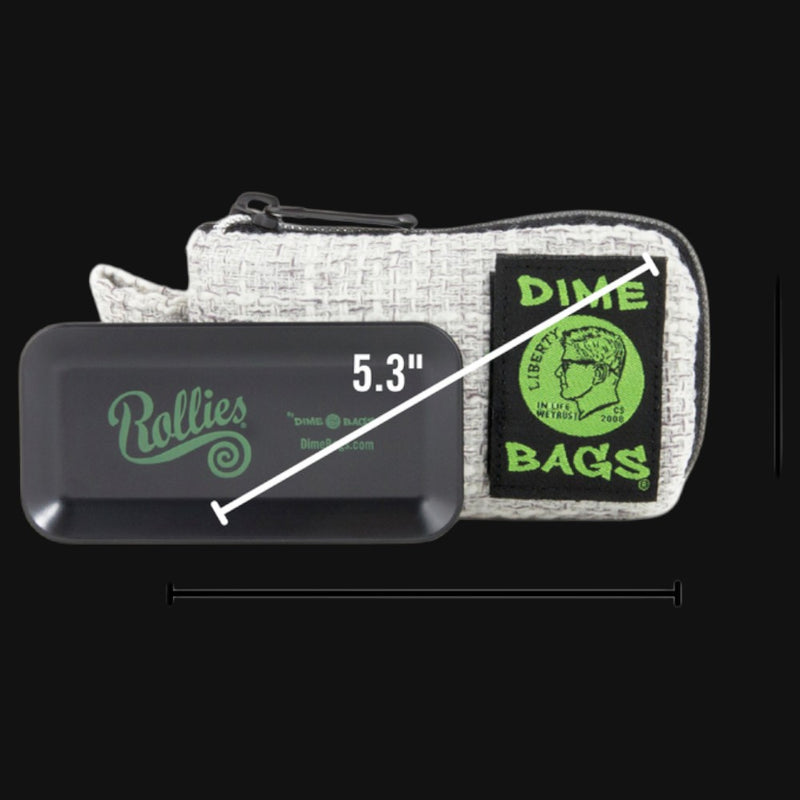 710 Pipes Smoke Shop Dime Bags padded pouch in grey Hempster fabric with a black Rollies rolling tray