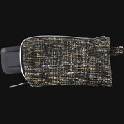 710 Pipes Smoke Shop Dime Bags 7-inch padded pouch in a textured black and tan woven Hempster fabric.
