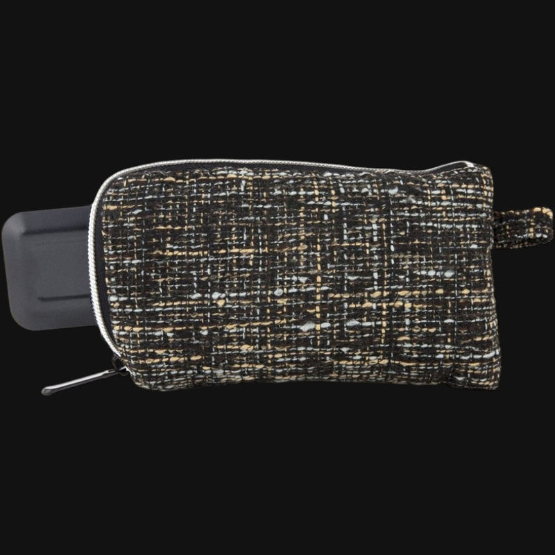 710 Pipes Smoke Shop Dime Bags 7-inch padded pouch in a textured black and tan woven Hempster fabric.