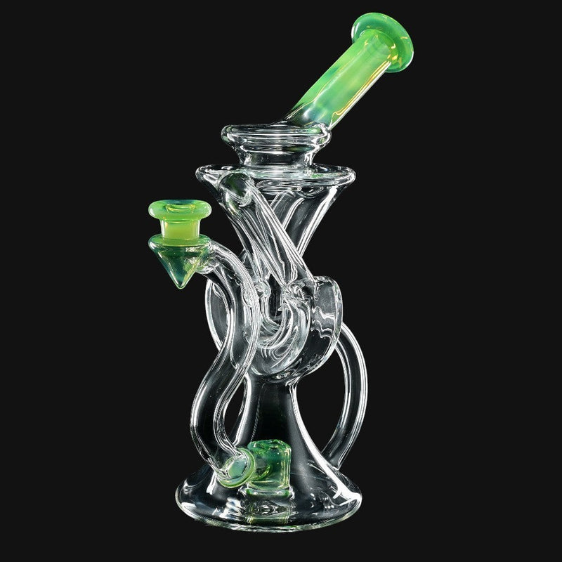 710 Pipes Smoke Shop AF Partial Color Recycler glass water pipe, 7 inches tall with green accents and a 10mm joint.