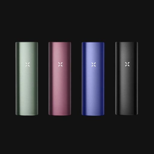 Four Pax Plus Vaporizer devices in sage, rose, periwinkle, and onyx from 710 Pipes Smoke Shop.
