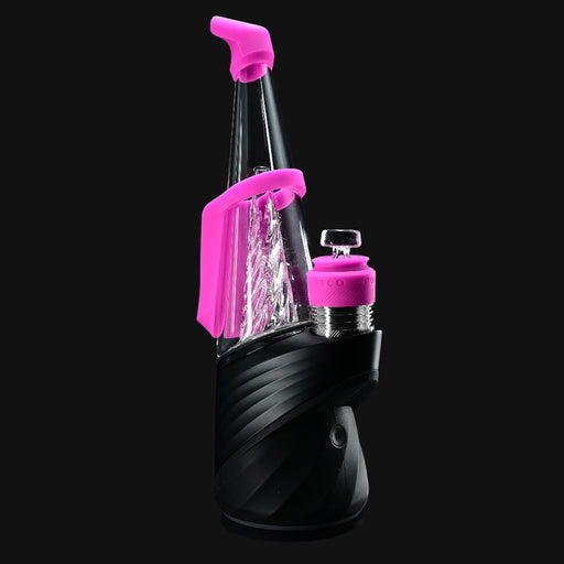 710 Pipes Smoke Shop Peak Pro Travel Pack with pink silicone mouthpiece, carb cap, and chamber jacket on black base