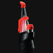 710 Pipes Smoke Shop Peak Pro Travel Pack with red silicone mouthpiece, carb cap, and chamber jacket on black base.