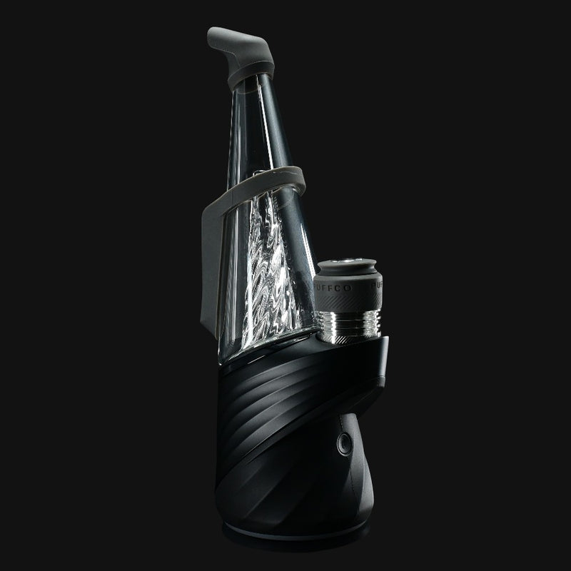 710 Pipes Smoke Shop Peak Pro Travel Pack with grey silicone mouthpiece, carb cap, and chamber jacket on black base.