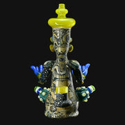 710 Pipes Smoke Shop Peyote Sight Eagle glass pipe by Aaron Brooks & Creep Glass. Yellow accents, intricate black & white artwork, blue hands, green feet.