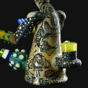 710 Pipes Smoke Shop Peyote Sight Eagle glass water pipe with mushroom art and yellow accents.