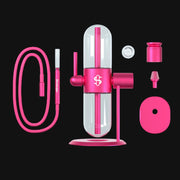 710 Pipes Smoke Shop pink Stundenglass gravity infuser with glass chambers, hose, and accessories on black background