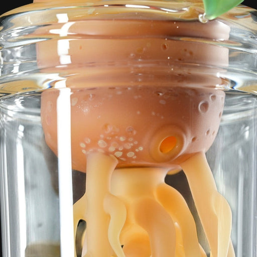 710 Pipes Smoke Shop Ryedeyer x AlecBlowsGlass Potato Jar rig featuring textured matte tan glass and clear casing.