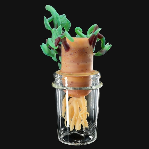710 Pipes Smoke Shop Ryedeyer x AlecBlowsGlass potato jar rig with green sprouts and 14mm glass design.