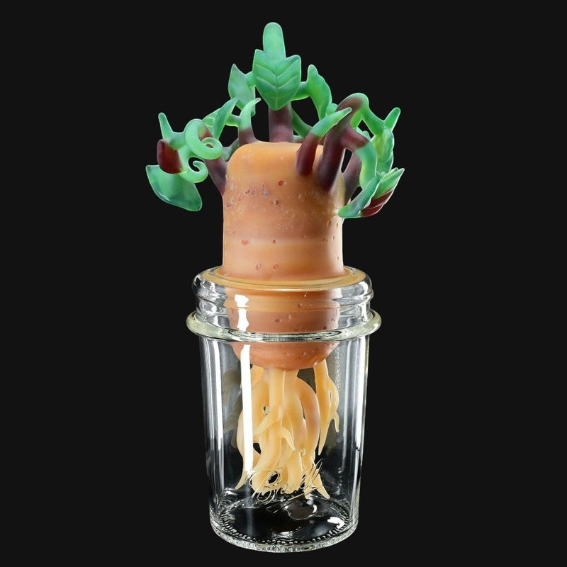 710 Pipes Smoke Shop collaboration glass rig featuring a potato-themed design with green sprouts and root details.