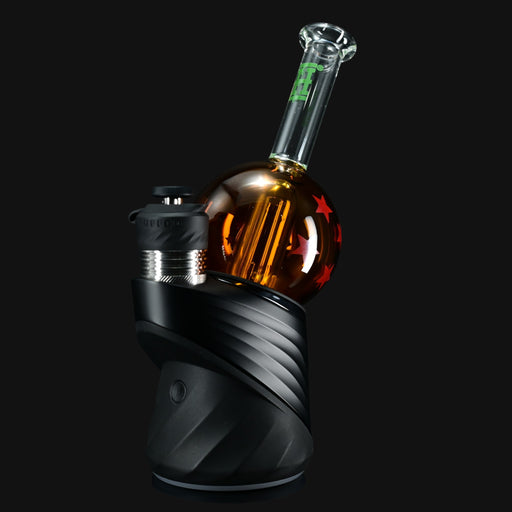 710 Pipes Smoke Shop Hemper Puffco Peak Top - Wish Ball, amber glass with red stars, clear glass mouthpiece.