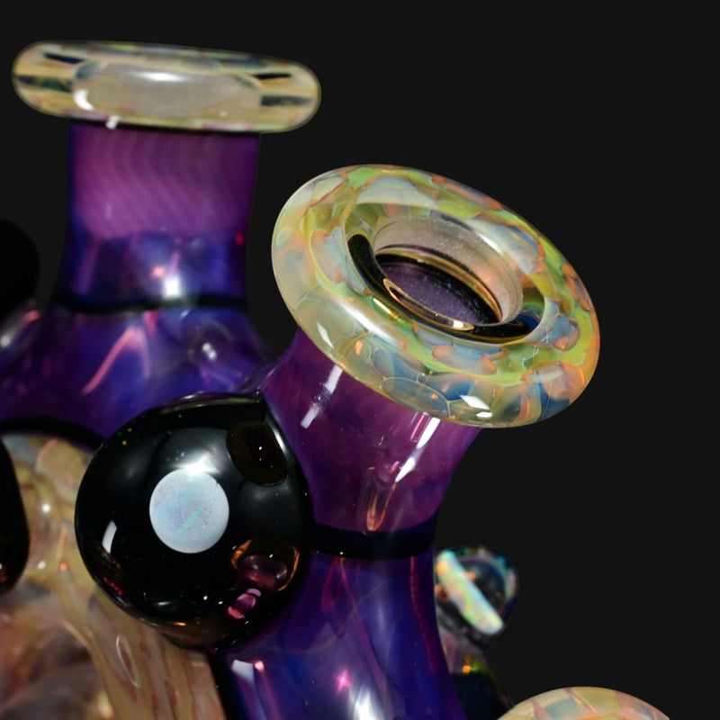 710 Pipes Smoke Shop purple glass hookah rig with dichro accents and opal attachments.