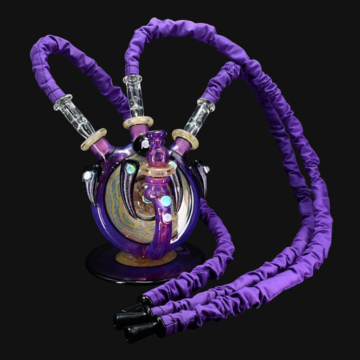 710 Pipes Smoke Shop purple glass hookah rig with donut marble, dichro accents.