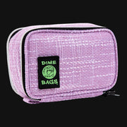 710 Pipes Smoke Shop Dime Bags Pod 7 inch travel case in purple textured fabric with a black logo patch