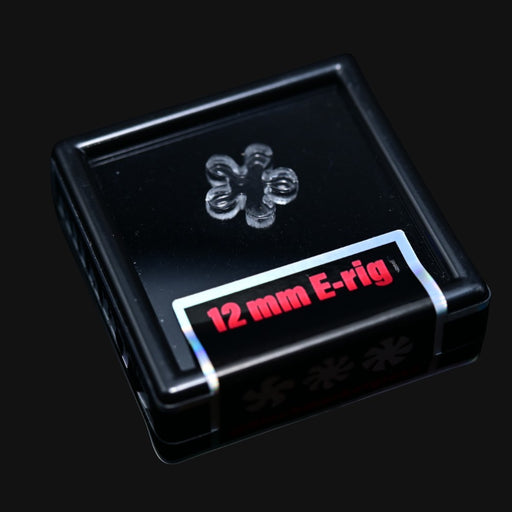 710 Pipes Smoke Shop Black Market Glass 12mm quartz flake with 5 rounded blades in a black display case