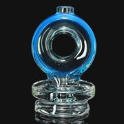 710 Pipes Smoke Shop Randohm Ohm Dry Peak Top in blue glass, with a circular design.
