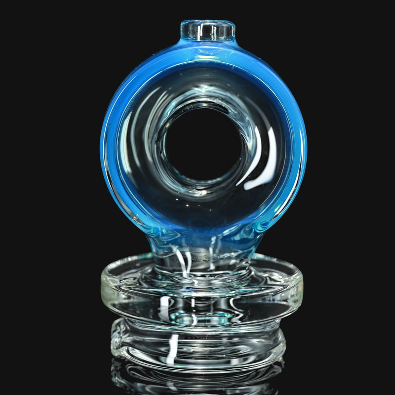 710 Pipes Smoke Shop Randohm Ohm Dry Peak Top in blue glass, with a circular design.