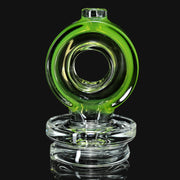710 Pipes Smoke Shop Randohm Ohm Dry Peak Top in lime green glass with a circular design and clear glass base.