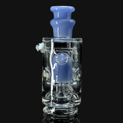 710 Pipes Smoke Shop Randohm Peak Straight Fab glass dab rig with satin over purple urple mouthpiece and fab center, 5.25" tall, with opal accent.