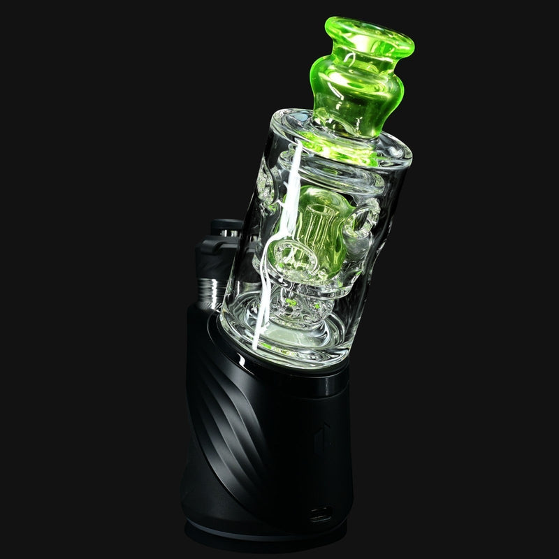 710 Pipes Smoke Shop Randohm Peak Straight Fab glass rig with green Ion mouthpiece and fab center.