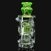 710 Pipes Smoke Shop Randohm Peak Straight Fab glass rig with green fab center and mouth piece, with opal accent.