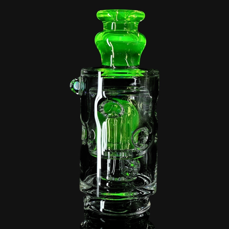 710 Pipes Smoke Shop Randohm Peak Straight Fab glass rig with green UV mouthpiece and fab center.