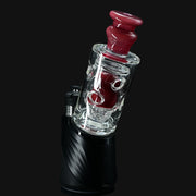 710 Pipes Smoke Shop Randohm Peak Straight Fab glass water pipe with purple rainbow mouthpiece and skull design. 5.5" tall.