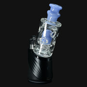 710 Pipes Smoke Shop Randohm Peak Straight Fab water pipe with satin over purple urple mouthpiece and fab center, 5.25" tall, with opal accent.