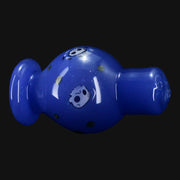 710 Pipes Smoke Shop Ras Glass blue spinner bubble cap featuring detailed skull millie designs and gold flecks